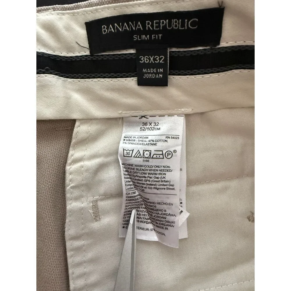 Banana Republic Chino Pant Men 36x31* Slim Traveler Caribbean Sand Khaki Trouser